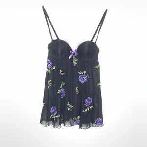 Victoria’s Secret Sexy Little Things Lingerie Size 34C Teddy Mesh Floral Sheer